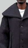 Black Sculpt Collar Wool Jacket