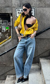 Mustard Linen Bomber Women